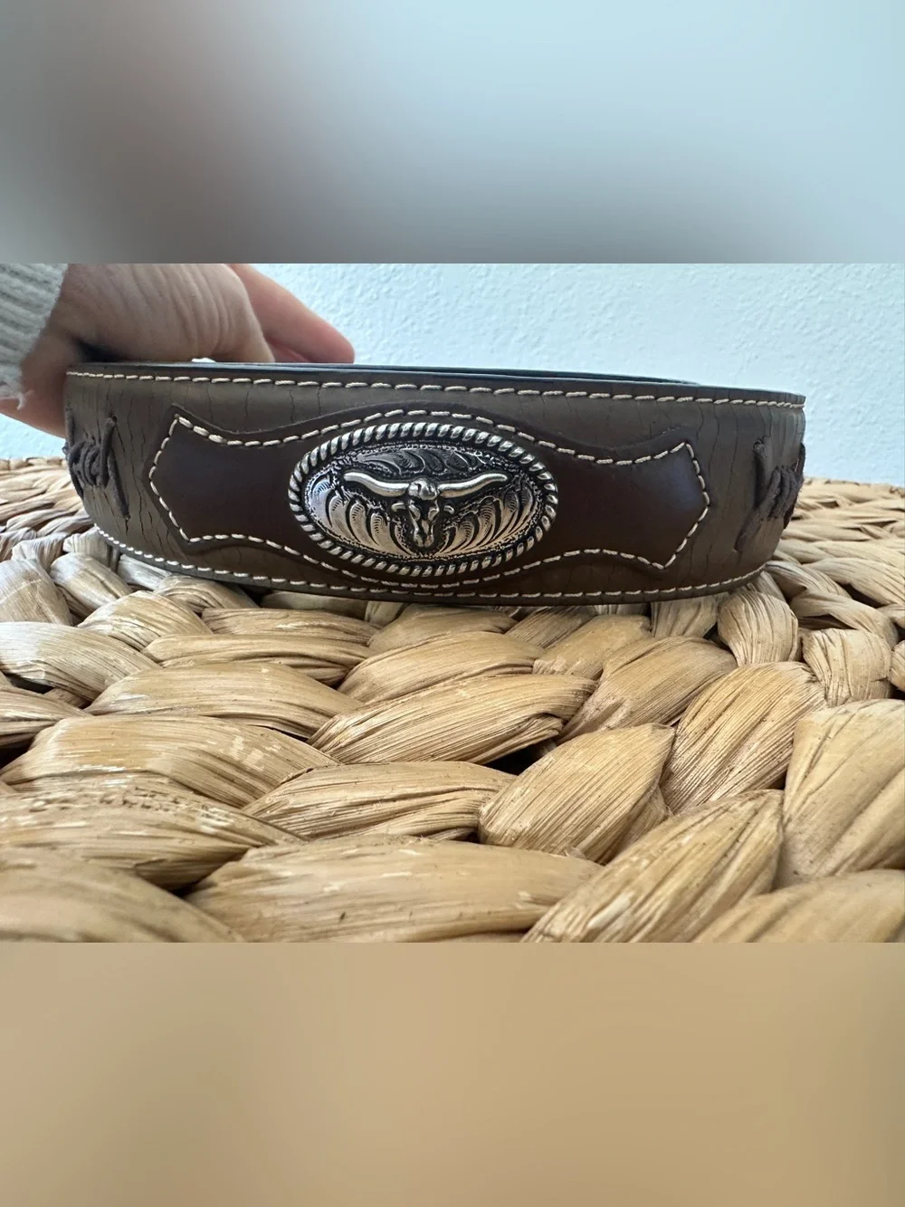 Nocona M&F Western Brown Leather Belt Size 34 Barbed Lace Longhorn Conchos No Bu